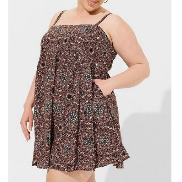 Torrid Medallion Print Babydoll Mini Dress Strappy Swing Tunic Boho Plus Size 5X - Picture 1 of 15
